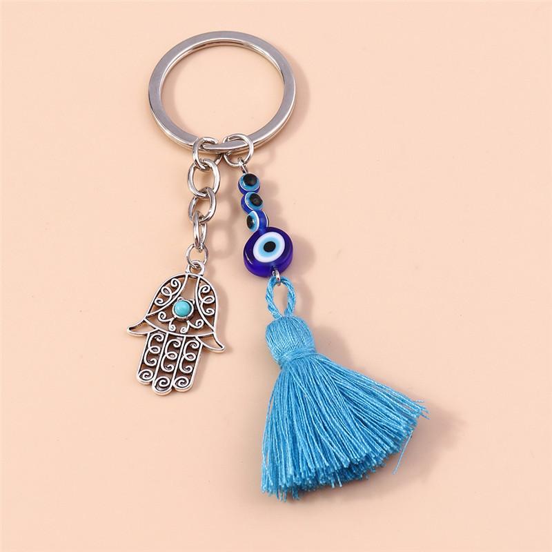 1Pc Bohemia Evil Eye Hamsa Hand Keychain for Women Men Blue Eye Sun Feather Key Ring Bag Pendant Car Key Holder Rings Wholesale