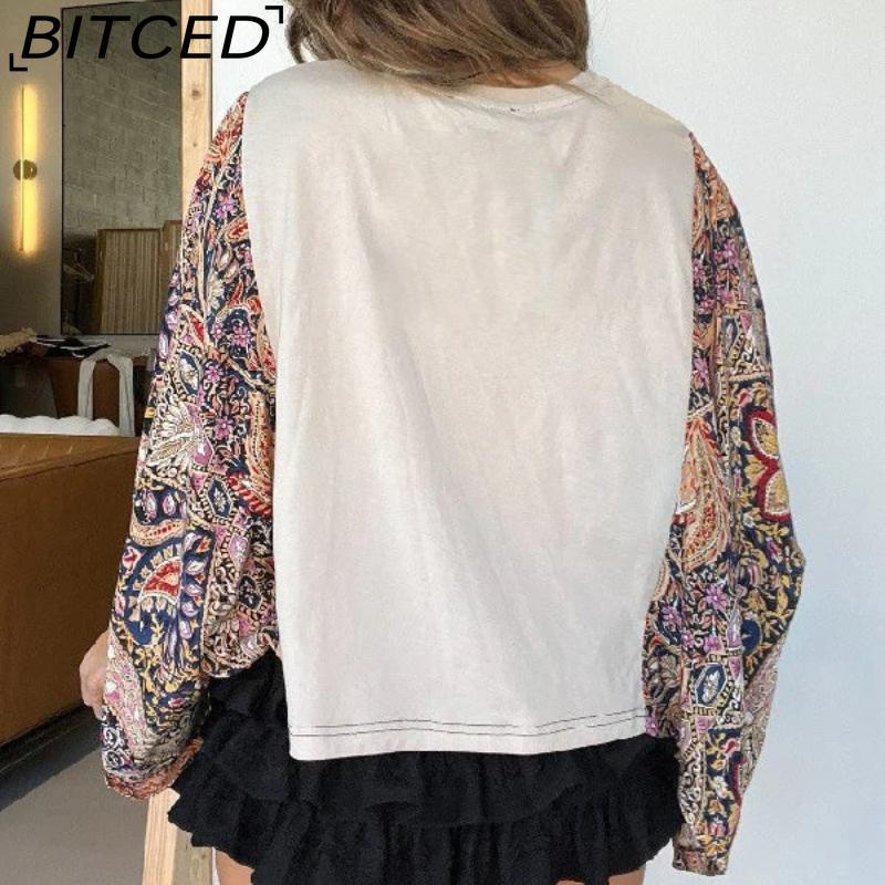 BITCED Women's Printed O-Neck Loose-Fit Casual Top