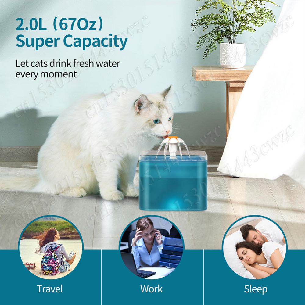 2L Pet Water Fountain Automatic Drinking Bowl with Light Filtring Water Drinker Smart Water Feeder Drinking Dispenser Drinker
