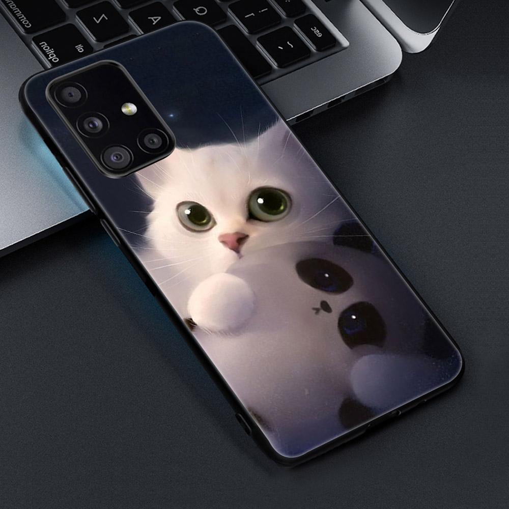 Cute Cat For Samsung Galaxy S21 A51 S20 A50 A71 A70 A20 A40 S10 S9 S8 Plus Ultra S10e NOTE 10 9 8 Plus Black Soft TPU Phone Case