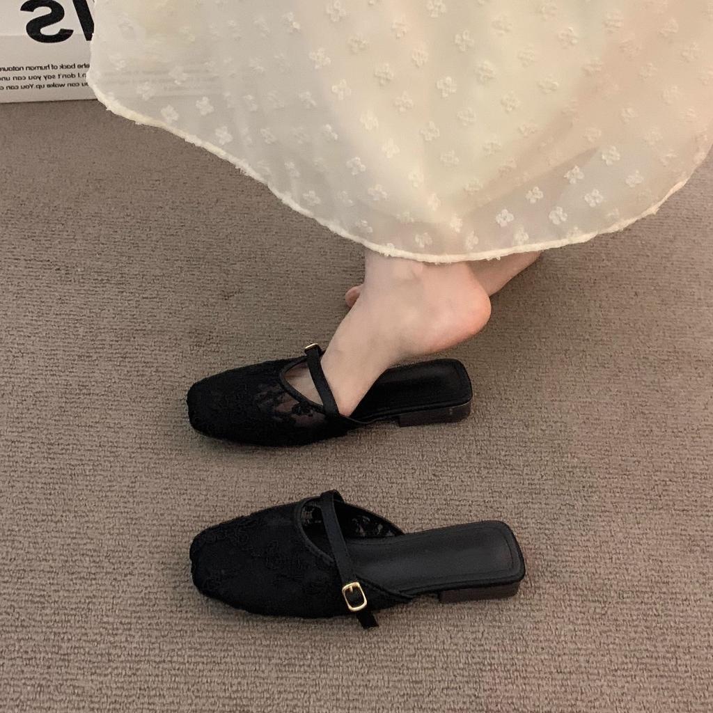 French Haute with Skirt Temperament Baotou Sandals Female Summer Gentle Fairy Mary Jane Half Slippers