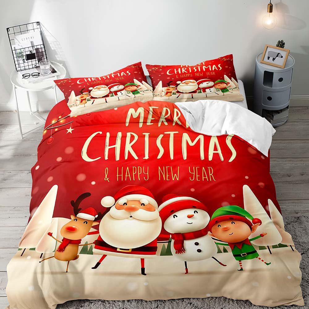 Fun Black Santa Three-Piece Quilt Cover Digital Printing Bedding Set Bed Cover