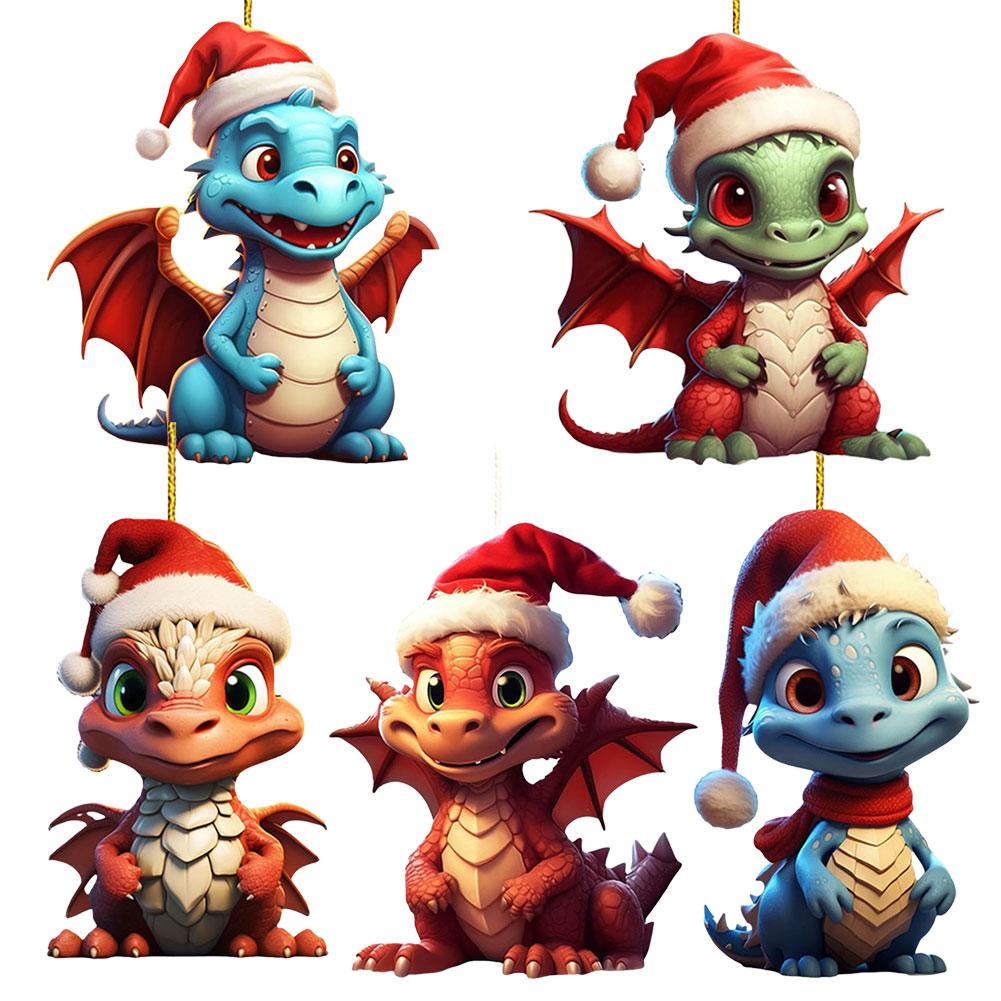 New Christmas Dragon Baby 2D Acrylic Cartoon Dinosaur Ornament Cute Decoration Pendant Christmas car G1G6