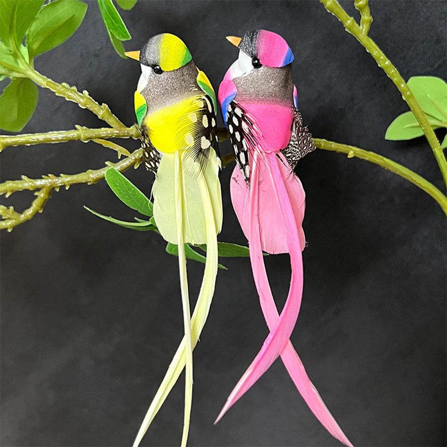 Artificial Feather Bird & Long-Tailed Silk Bird Ornament, Handicraft for Indoor Outdoor Garden Home Decoration