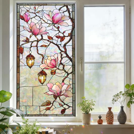 Yousheng Begonia Folia Prywatności na Okno Naklejka Statyczna na Szybę Nieprzezroczysta Retro Kolor Tekstura Statyczna Bez Kleju Łatwa w Pielęgnacji Dekoracja do Domu Łazienki