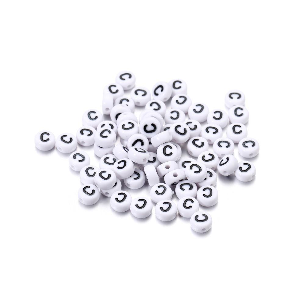DIY Handmade Necklace: White Round Beads with Black Letters (26-Letter Set) for Phone Chains & Accessories