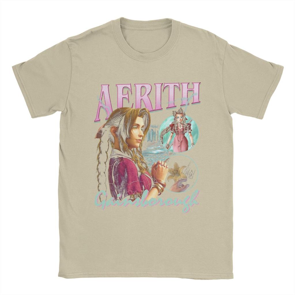 Vintage Aerith Gainsboro Final Fantasy 7 T-Shirt for Men Crewneck Pure Cotton T Shirts Short Sleeve Tees Gift Idea Clothing