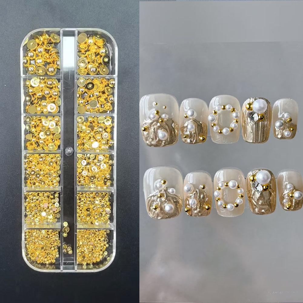 Nail Art Styl Punk Złote i Srebrne Nity: Półokrągłe Stalowe Koraliki, Płaskie Dno Pełne Półkule Dekoracyjne
