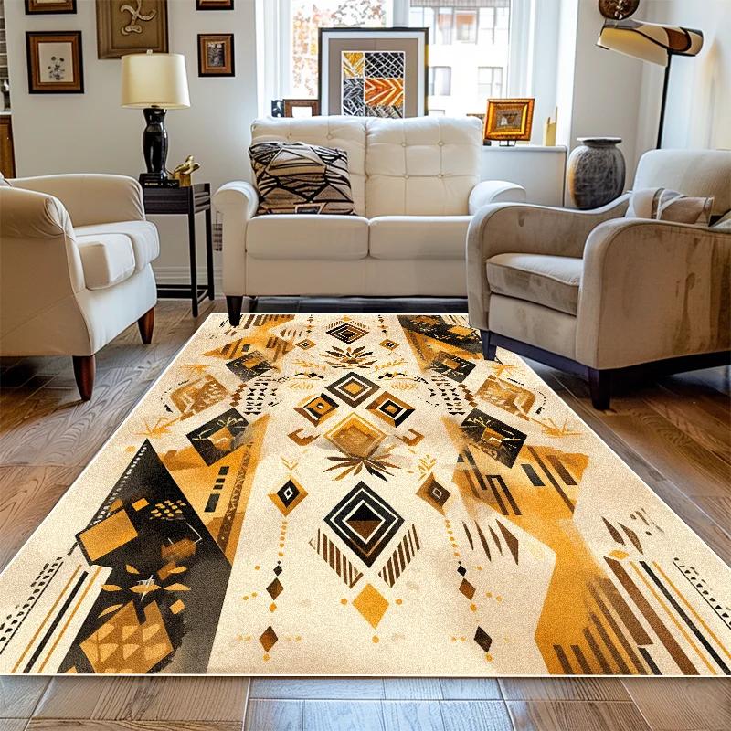 

Ковер для гостиной Ретро Богемный Желтый Абстрактный Большой Ковер Домашнее Украшение Пасторальный Этнический Стиль Коврик для Спальни 60x90cm