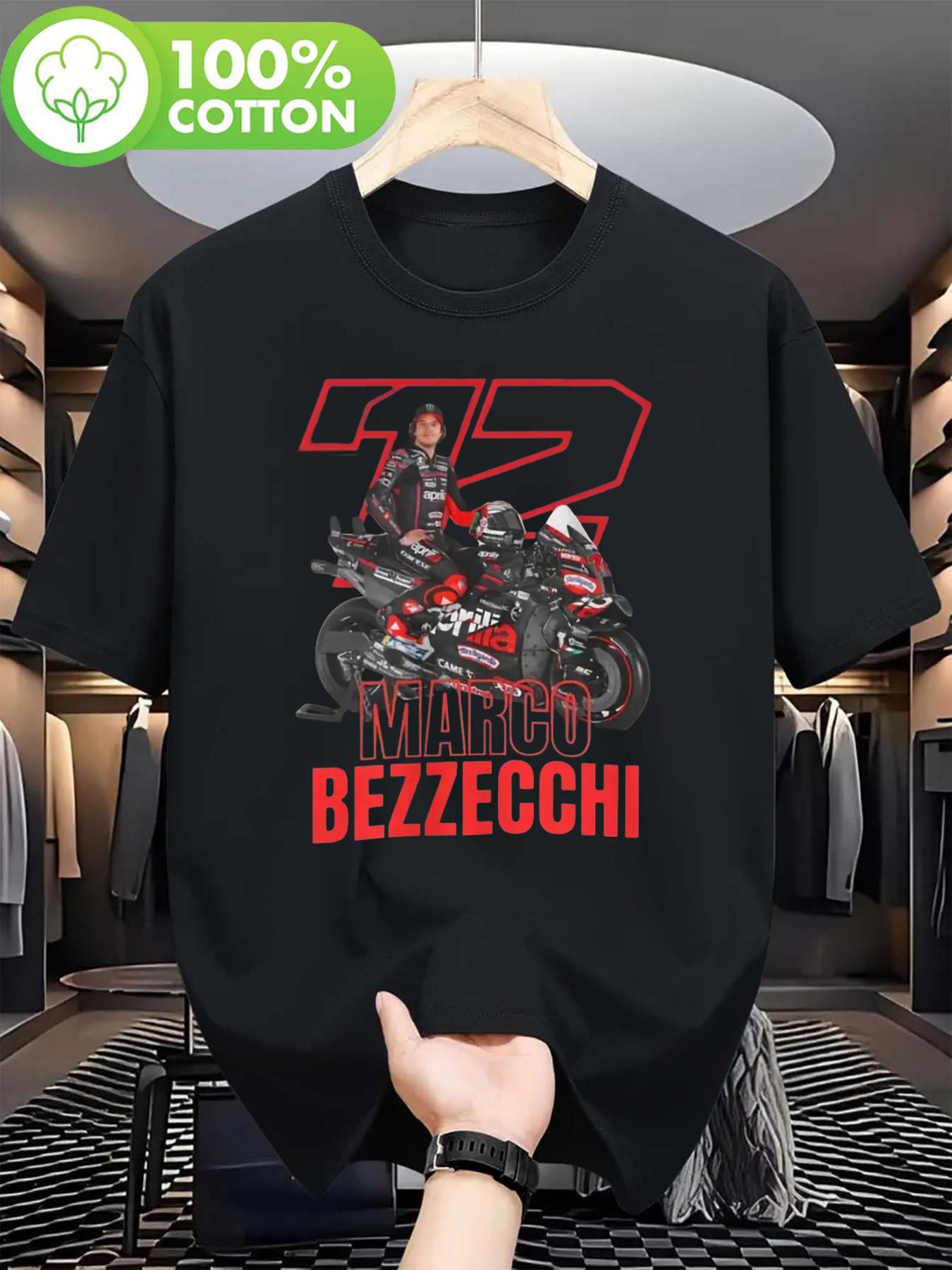 

Мужская футболка Marco Bezzecchi с гоночным принтом - Повседневная футболка с круглым вырезом, подходящая для любителей мотоциклов - Мужская летняя C... S разноцветный