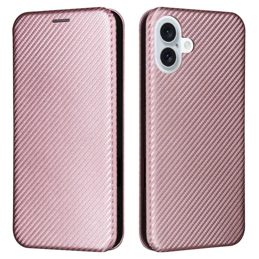 For iPhone 16 Plus Case PU Leather Carbon Fiber Texture Phone Cover with Card Holder