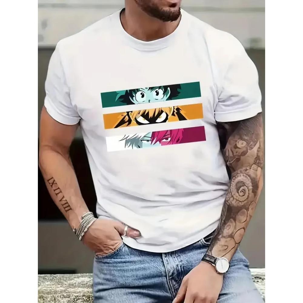 Anime Character Print Men's Graphic Design Crew Neck T-Shirt Comfortable Cotton T-Shirt Men's Clothing Top Daily Resort