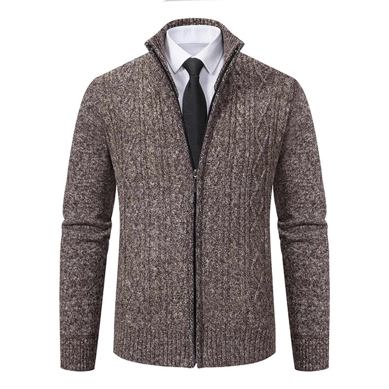 

Men s Cardigan Sweater Jacket Men s Stand Collar Knitted Casual Solid Color Sweater XXXL кофейный