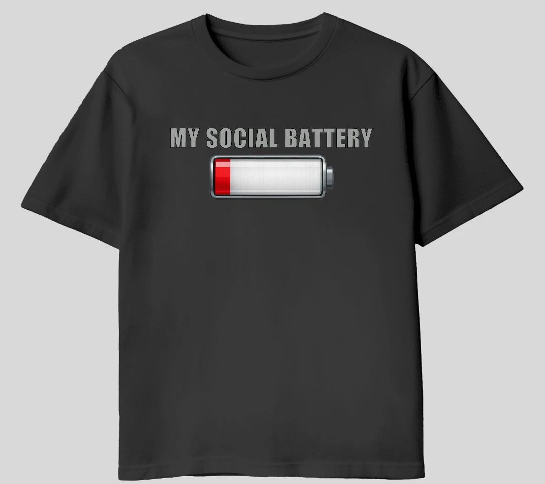 Funny low battery social Tshirt for introverts, antisocial humor tee 2XL