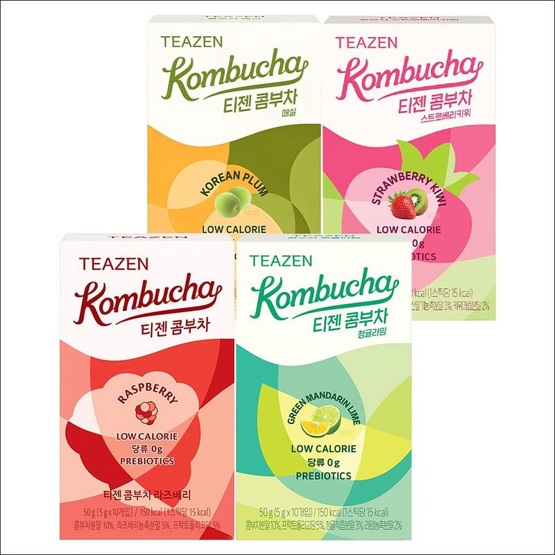 TEAZEN Kombucha Korean Plum 10p + Strawberry Kiwi 10p + Raspberry 10p + Green Mandarin Lime 10p