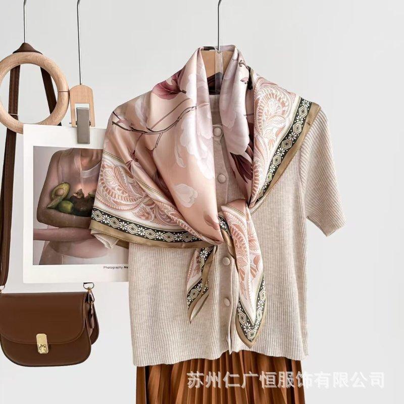 91Cm silk scarf women's 111% mulberry silk large nautical square scarf shawl, simple and generous European and American retro silk scarf