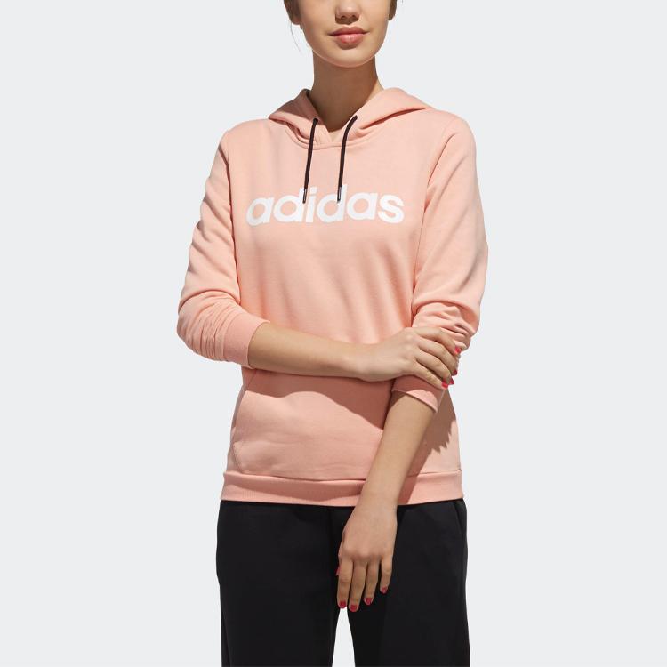 Adidas Neo W Ce Hoody Letter Logo Print Sports Hooded Sweatshirt Women Hoodies Gray Pink DW7957