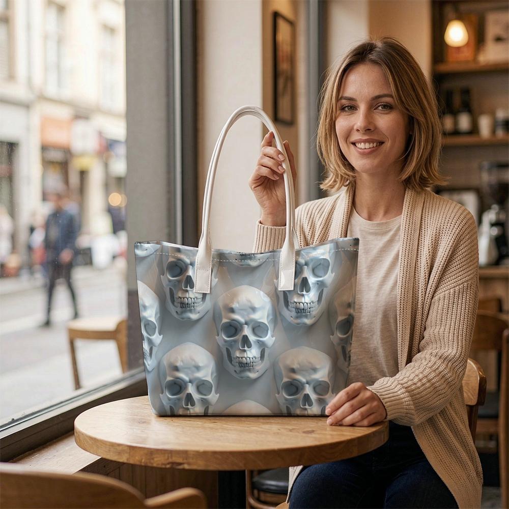 Trendy Skull Pattern Tote Bag Casual Daily Handbag Lightweight Versatile Shoulder Bag for Outdoor Use