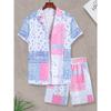 Men's Hawaiian Two-Piece Set with Patchwork Paisley Print Shirt and Shorts for Summer Beach Wear
