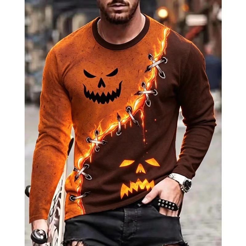 Autumn and Winter Men's 3D Printed Crew Neck Long Sleeve T-Shirt