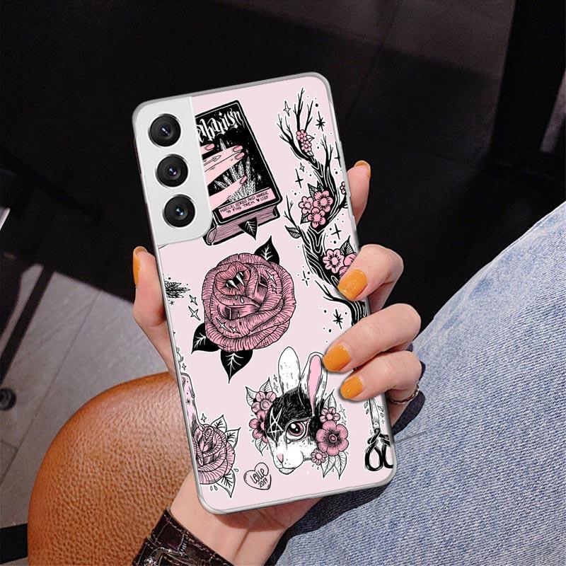 Pink Cat Skull Sorceress Witch Phone Case For Samsung Galaxy S24 S25 Edge S26 Ultra S23 S22 S21 Plus S20 FE + Personalized Print