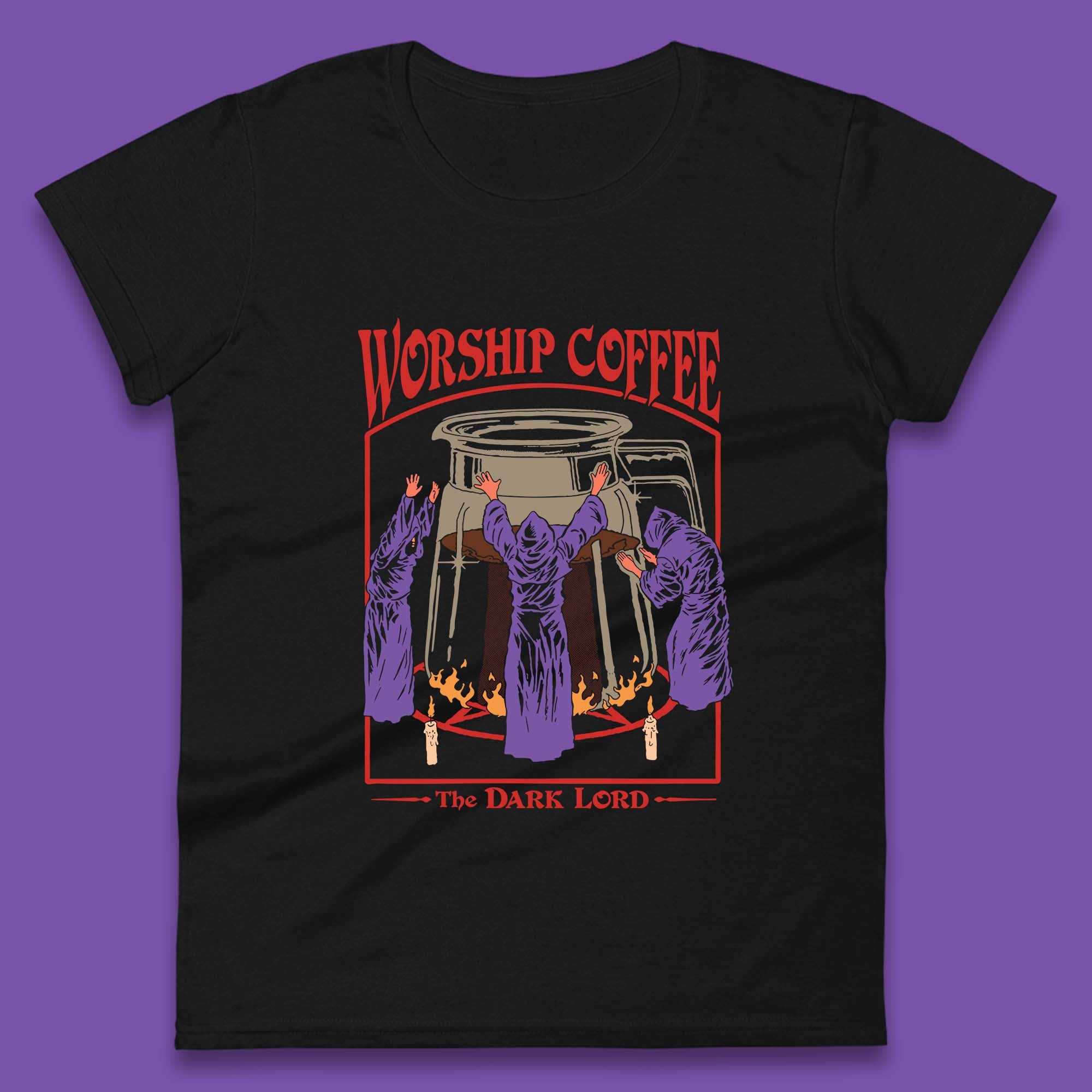 Worship Coffee The Dark Lord Aesthetic Vintage Coffee Retro Halloween Coffee Lover Faith Womens Tee T Shirt Mens Tops Unisex Top L