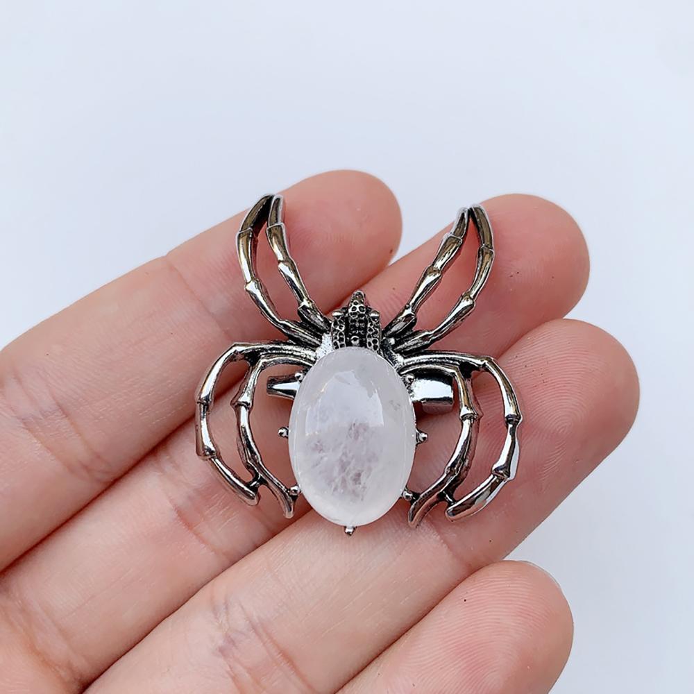 

Natural Gem Stone Spider Brooch for Backpacks Jackets Hats Pants Jewelry Accessory Natural Quartz Halloween Spider Pin Brooch