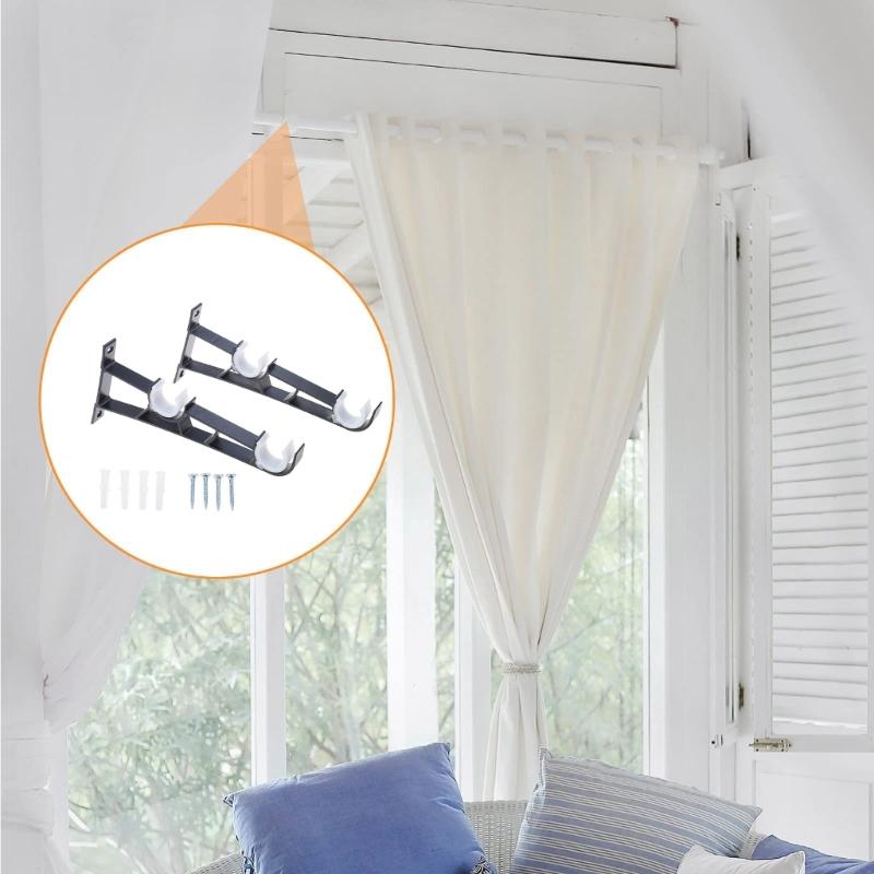 2Pcs Double Curtain Rod Brackets,Heavy Duty Curtain Rod Holders for Window, Bedroom,Home Curtain Rod,Drapery Rod Gift