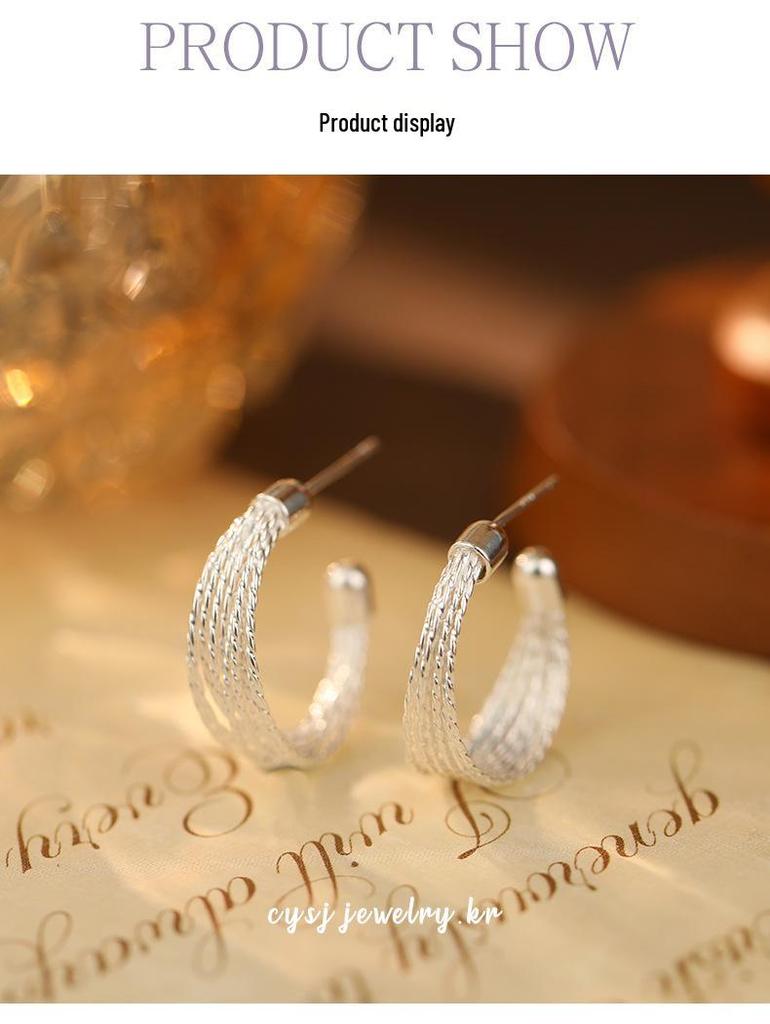 Cui Yan S925 Sterling Silver Korean Style Earrings - Women's C-Shaped Ear Cuff with Cold Fashion Appeal