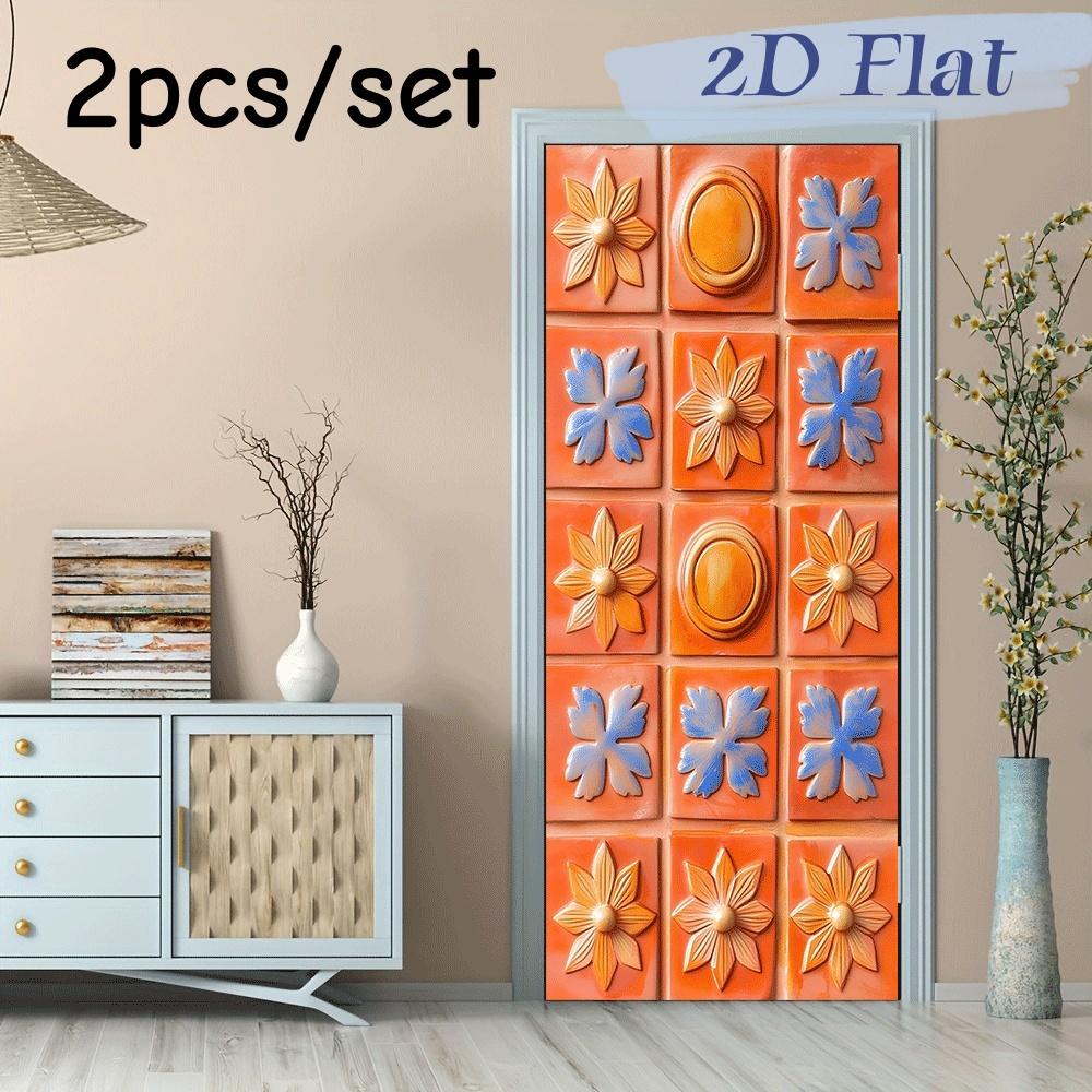 

2pcs retro floral wall stickers, European relief decorative stickers, self-adhesive waterproof ceramic tile stickers, living roo (as the picture,38.5X200CMX2)