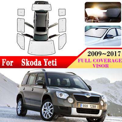 עבור סקודה Yeti 2012 5L 2009~2017 כיסויי שמש למגן השמש של השמשה הקדמית כיסויים מלאים למגן הצדדים של הרכב כיסויים נגד קרינת UV לרכב אביזרים