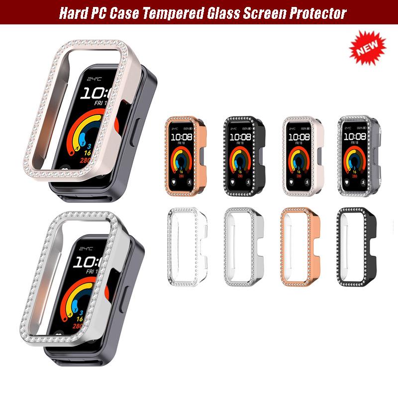Pro HUAWEI Band 10 9 8 Pouzdro Kryt s Diamantovým Křišťálovým Nárazníkem Poloviční Ochranný Rám Odolný Proti Poškrábání Kryt Okraje