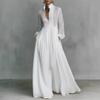 Abito Pieghettato a Vita Alta Sottile a Maniche Lunghe Stile Europeo e Americano Francese Temperamento Elegante Retro Casual Stile Vacanza