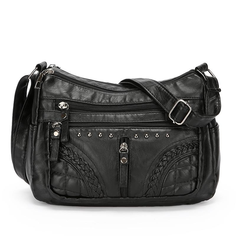 

Soft Leather Multi-layer Solid Color Crossbody Bag чёрный