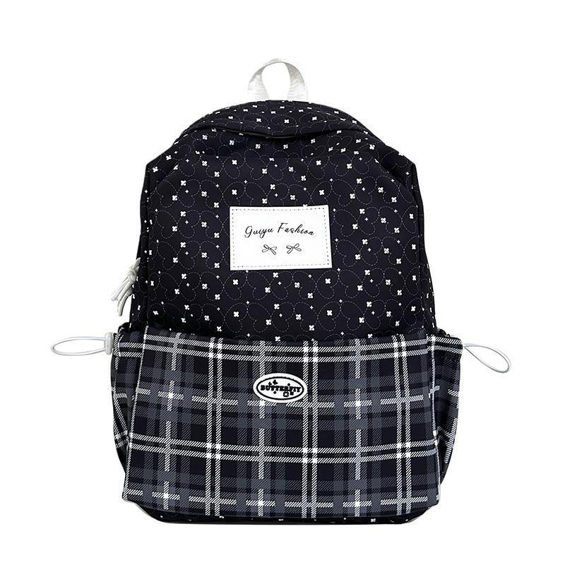Plaid Backpack Junior High School Student Schoolbag Plaid Large Capacity Backpack
