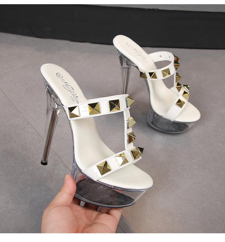 Women's Platform Sandals Gold Rivet Sexy Clear Platform Sandals Crystal Flower Sandals LFD-190-38