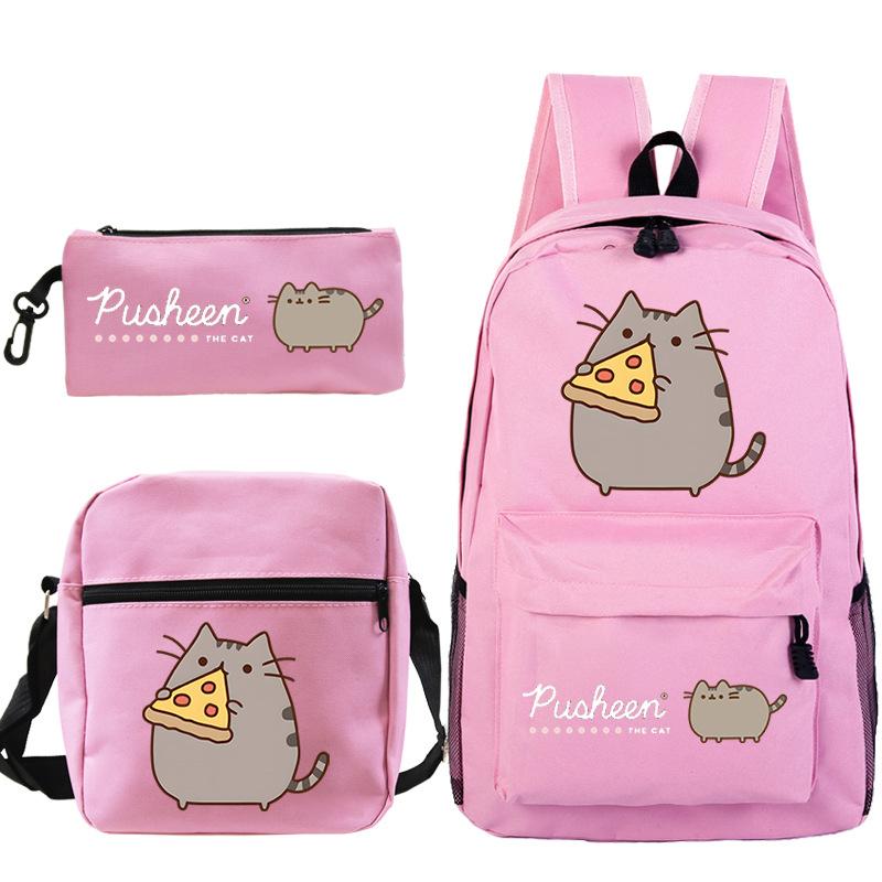 Pusheen толстый кот милый мультяшный принт школьный рюкзак трансграничный студенческий портативный наплечный рюкзак пенал набор из трех предметов No specification