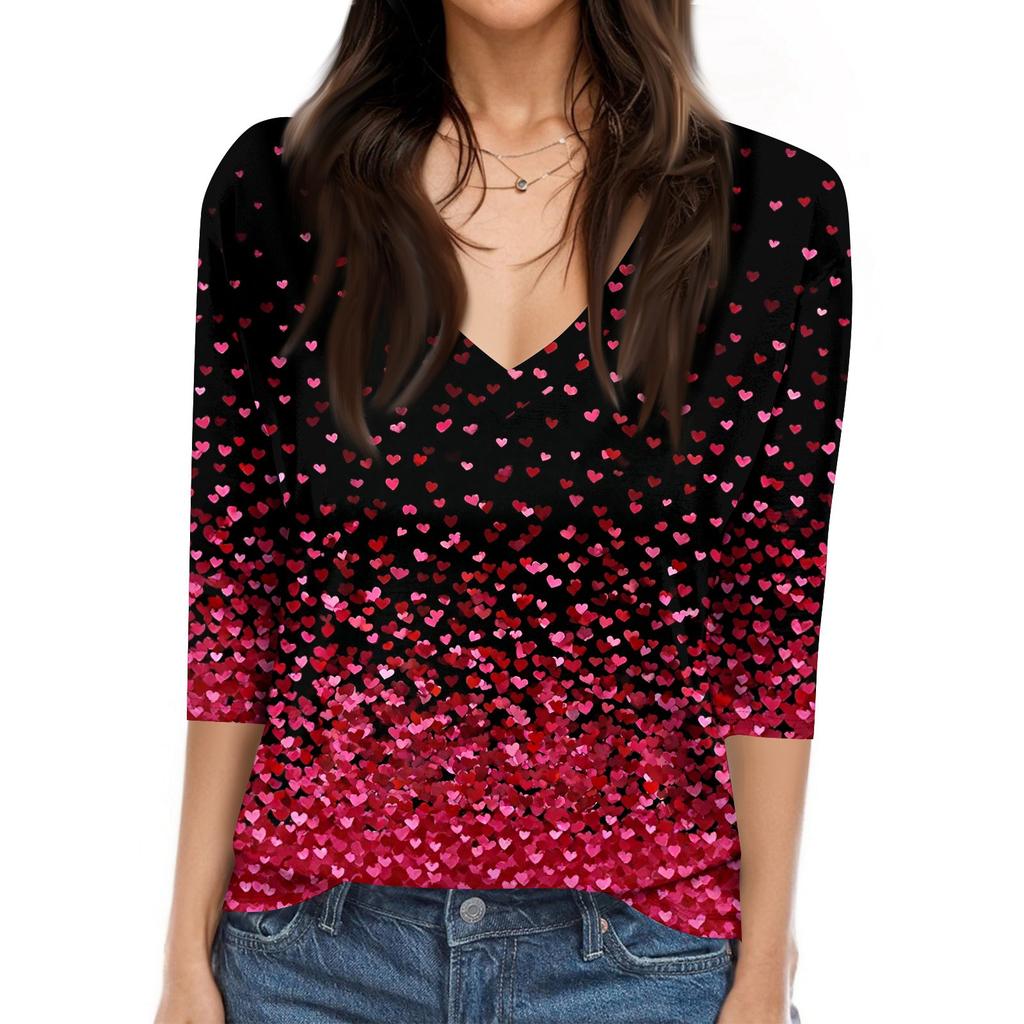 Women's T Shirt Print 3/4 Sleeve Daily Weekend Fashion Basic V- Neck Regular Top