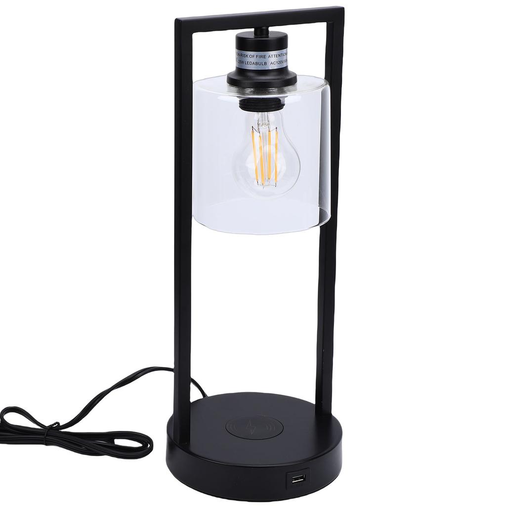 Table Lamp 3 Levels Brightness Touch Control Industrial Bedside Lamp with 7W Wireless Charing USB Port for Home Bedroom