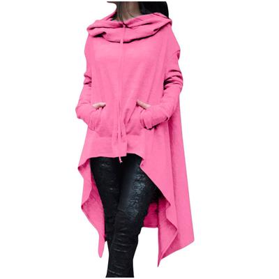 (SU)Women Plus Size Long Sleeve Hood Tops Solid Sweatshirt Sweater Irregular Blouse