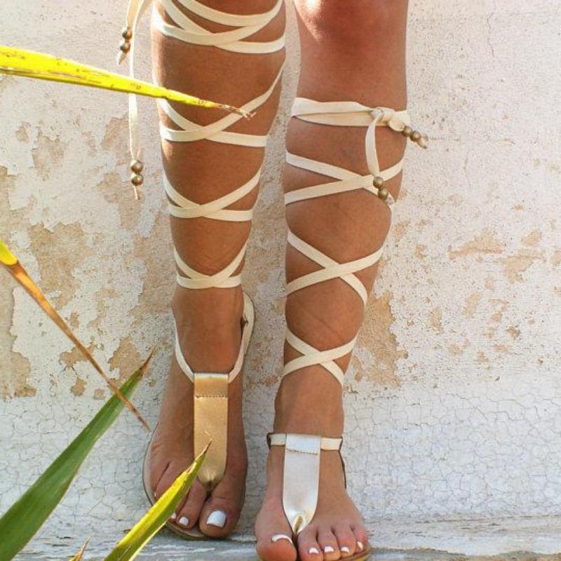 Fashion New Gladiator Women Flat Sandals Ladies Clip Toe Cross Strap Thong Sandals Shoes Woman Beach Free-binding Sandalen Dames