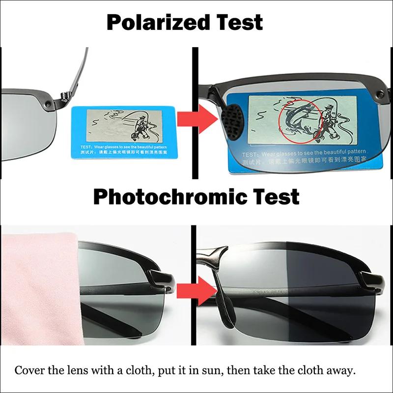 Polarized Pochromic Sunglasses Men Aluminum Magnesium Frame Top Lens Driving Day and Night Vision Goggles Sun Glasses