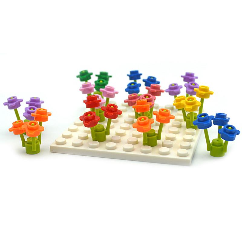 300pcs 4 Petal  Flowers Building Blocks DIY Bricks Plant Floret Grass Educational Assemblage Construction Toy Compatible 33291 For Children