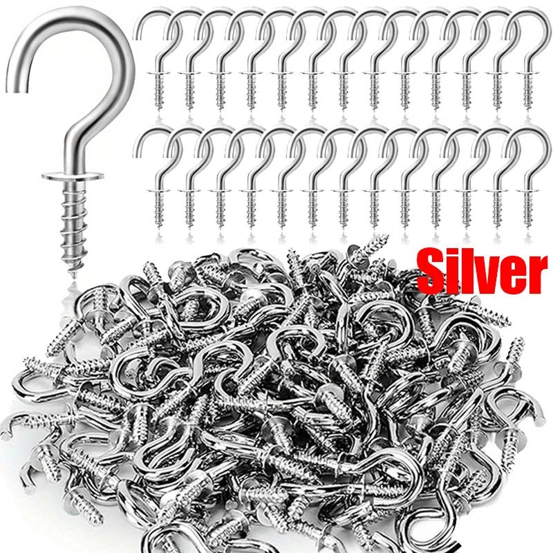 

Оптовые крючки из нержавеющей стали Сверхпрочный потолочный крюк Многоцелевой крюк с винтом Самонарезающий крюк для подвешивания вешалок 50PCS серебряный