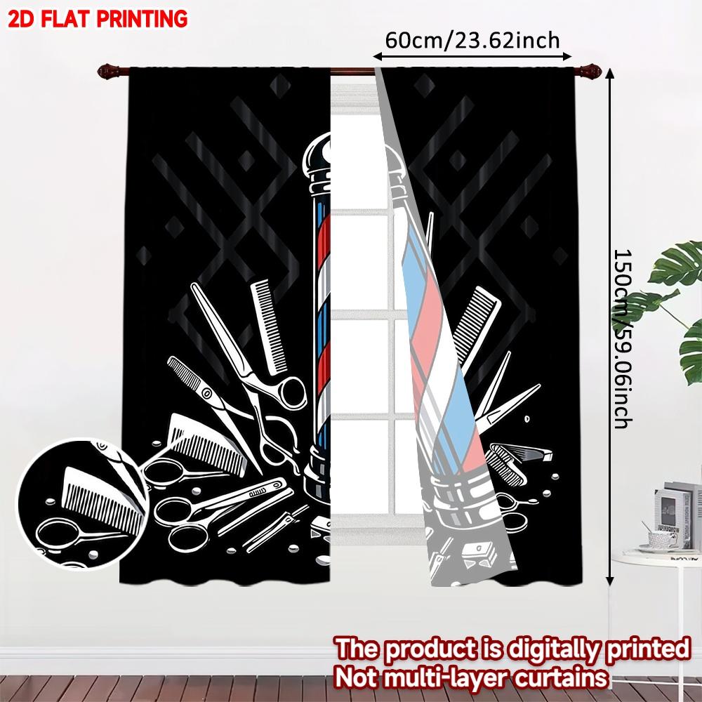 2D Flat Printing 2pcs Drapes Perfect for Barbershops Digital Printed Polyester Drapes Party Decorations Use for Festive