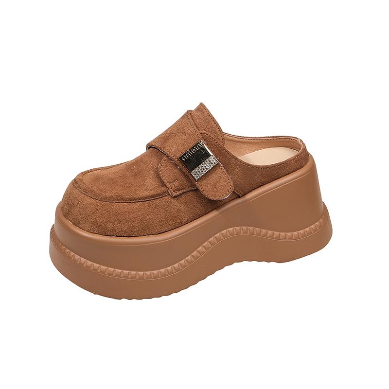 

Модные 8-сантиметровые замшевые тапочки, женская обувь, слипоны, женские мокасины, женские туфли на платформе, танкетке, плоской подошве, туфли-лодочки, весна 2025 34 верблюд