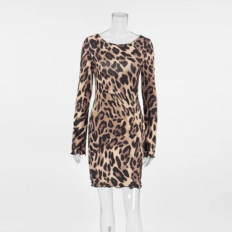 

Fashion Wind Sexy Backless Slim Fit Leopard Print Dress Sexy Lace up Leopard Print Dress Leopard print L