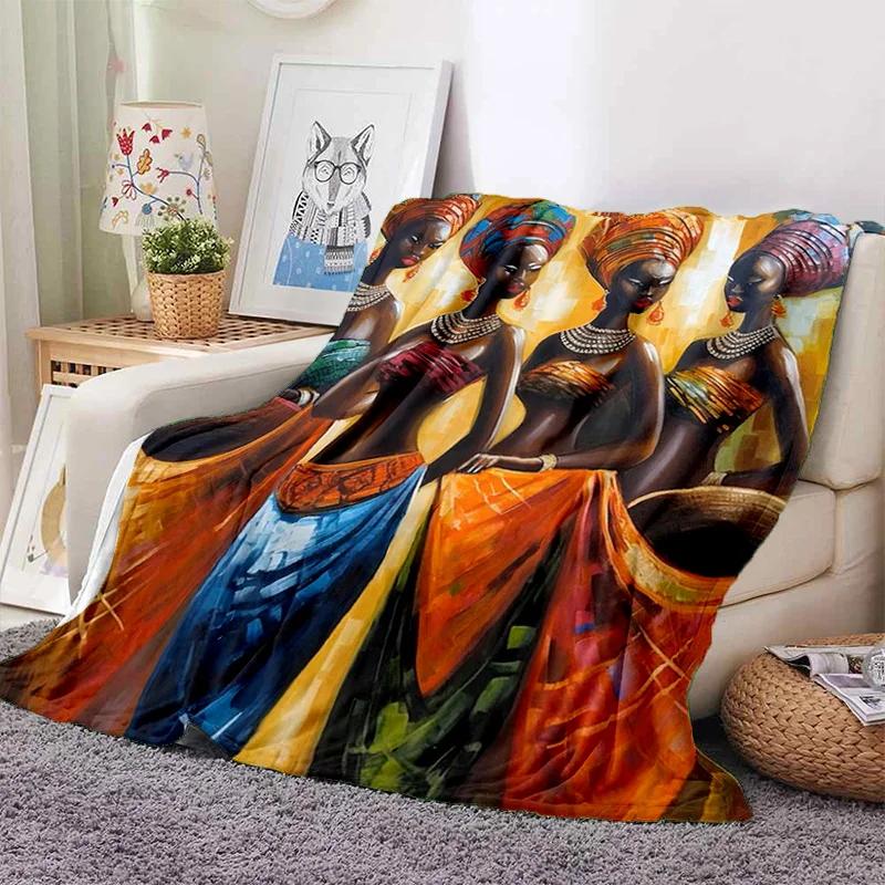 Cartoon Africa Ethiopian Painting Art Soft Flannel Blanket for Bed Bedroom Sofa Picnic,Throw Blanket for Outdoors Leisure