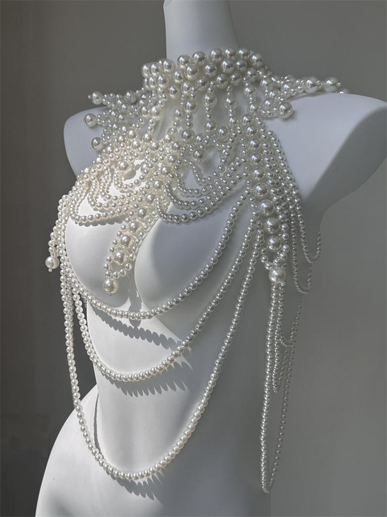 Reggiseno sexy da donna con catena di perle, taglia regolabile, scialle, collane, colletto, spalle, top alla moda, collane a catena, gioielli per il corpo