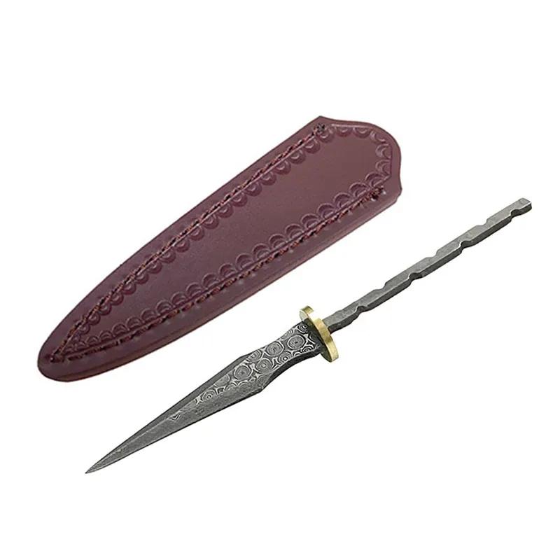 Wholesale DIY Tea Knife Blank Rosette Real Damascus Steel Pu 'er Tea Needles Cutter Stainless Steel Metal Handle